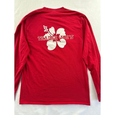 Trader Joes Red Long Sleeve Shirt M Port & Company 100% Cotton