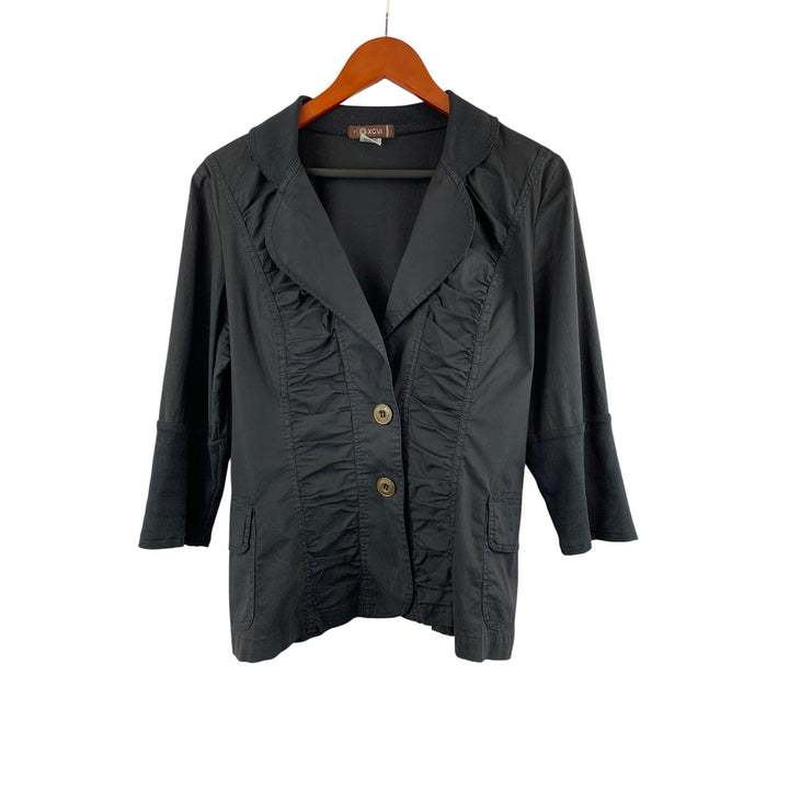 XCVI Womens Black 3/4 Sleeve Ruched Button-Front Jacket Size F