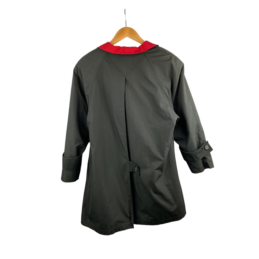 Kristen Blake Womens Black Trench Coat With Red Collar & Plaid Lining XS