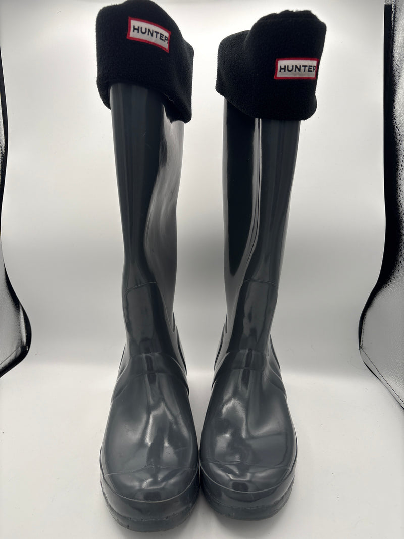 Women’s Hunter Size 9 Clay Gray Rain Boots w/ Black Fleece Socks
