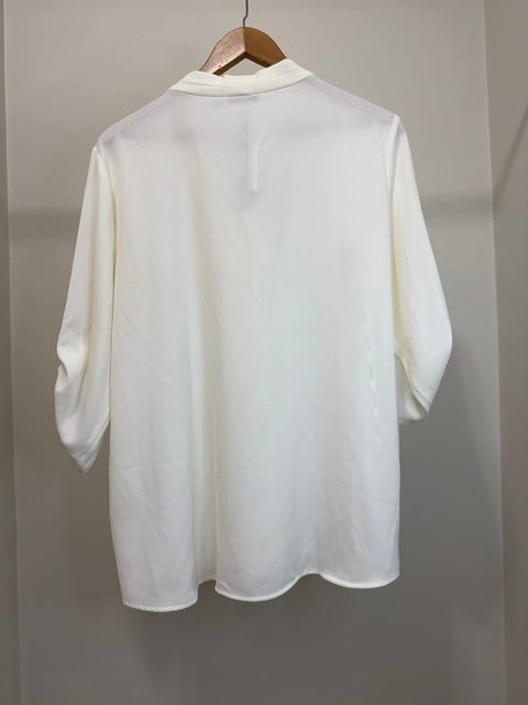 Calvin Klein Dustin Roll Sleeve Blouse White V Neck Top XL NWT