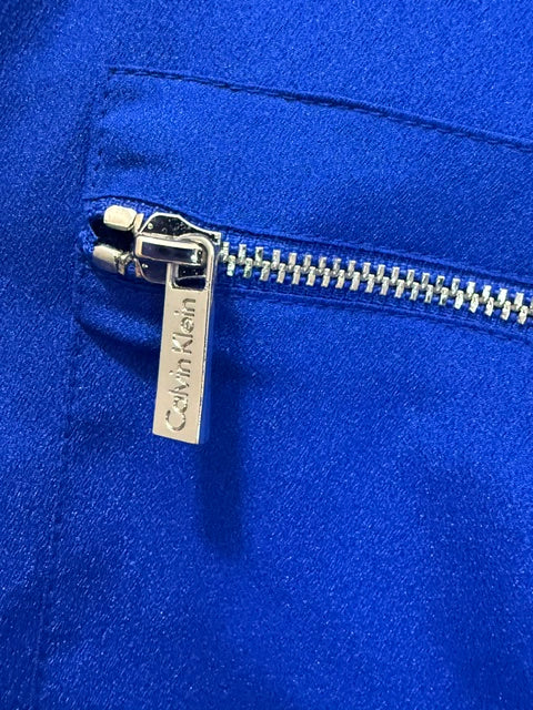 Calvin Klein Royal Blue Zip‑Pocket Roll‑Tab Blouse SzL