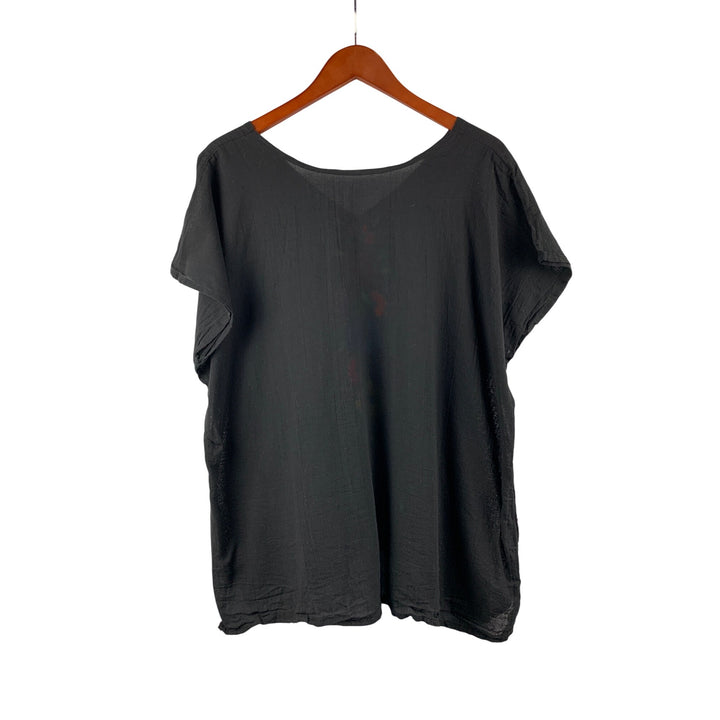 Black Short Sleeve Top With Colorful Floral Embroidery