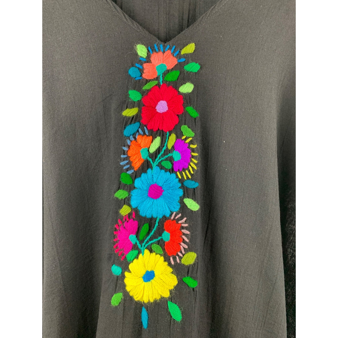 Black Short Sleeve Top With Colorful Floral Embroidery