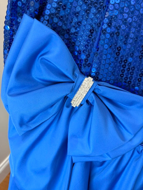 ILGWU Vintage 80s Royal Blue Sequin Formal Dress