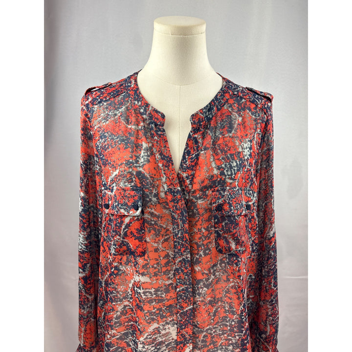 Collective Concepts Womens Blouse MP Red & Navy Abstract Print Long Sleeve Button-Down