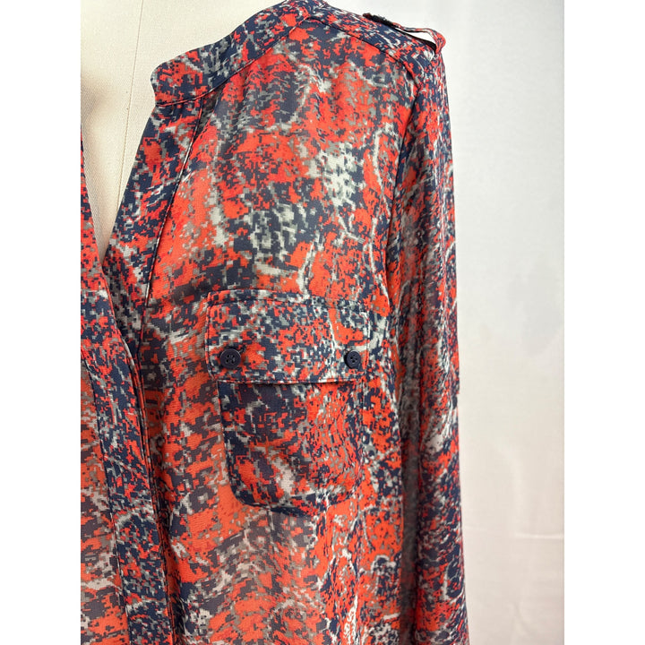 Collective Concepts Womens Blouse MP Red & Navy Abstract Print Long Sleeve Button-Down