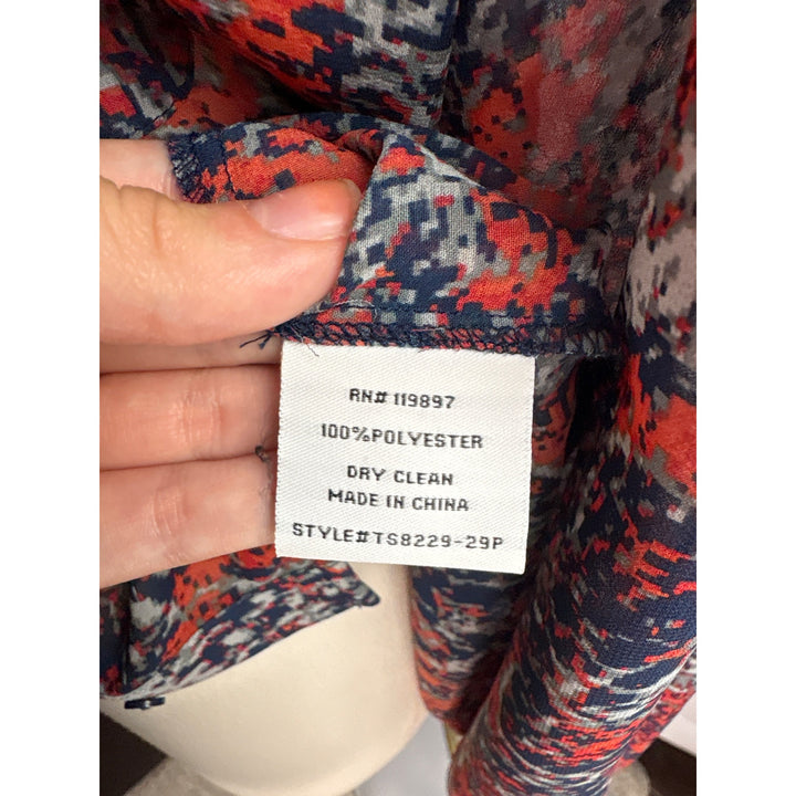 Collective Concepts Womens Blouse MP Red & Navy Abstract Print Long Sleeve Button-Down