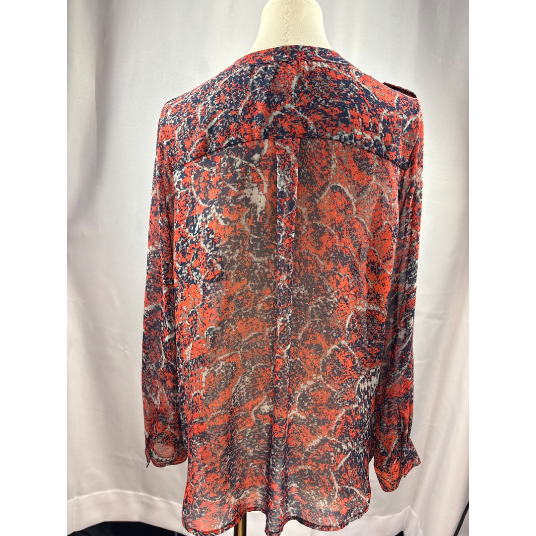 Collective Concepts Womens Blouse MP Red & Navy Abstract Print Long Sleeve Button-Down