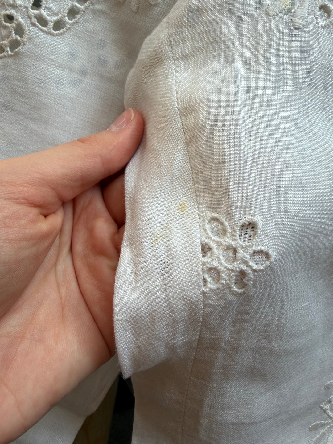 Vintage Moschino White Linen Eyelet Embroidered Pants Trousers