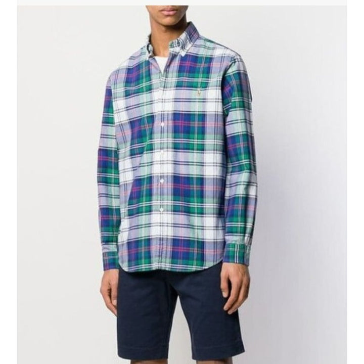 RALPH LAUREN Blue & Green Plaid Cotton Button Down Long Sleeve Shirt - L