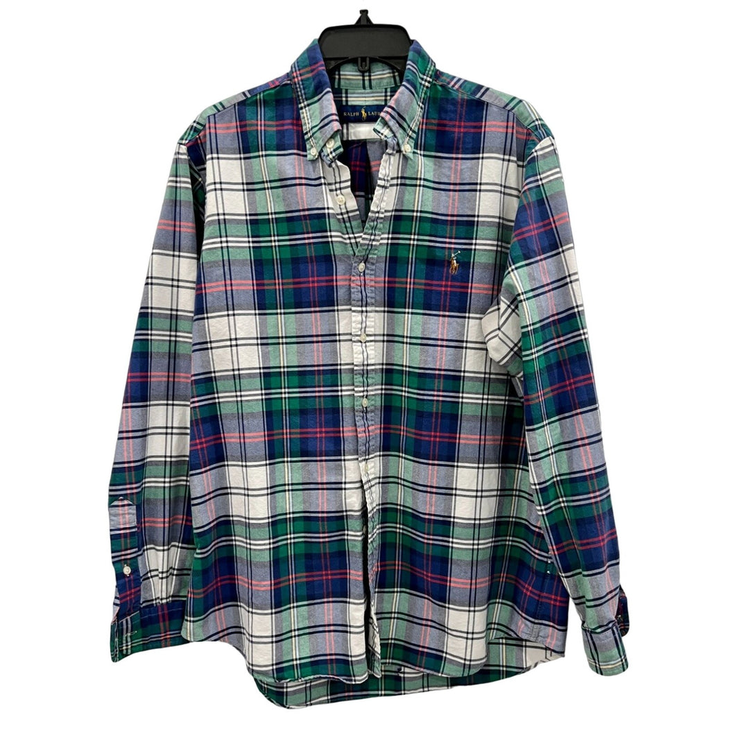 RALPH LAUREN Blue & Green Plaid Cotton Button Down Long Sleeve Shirt - L