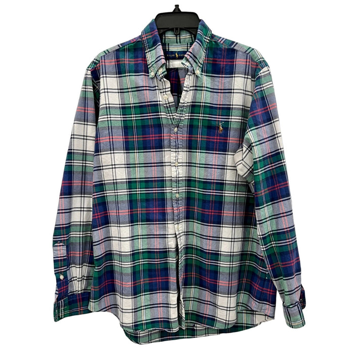 RALPH LAUREN Blue & Green Plaid Cotton Button Down Long Sleeve Shirt - L