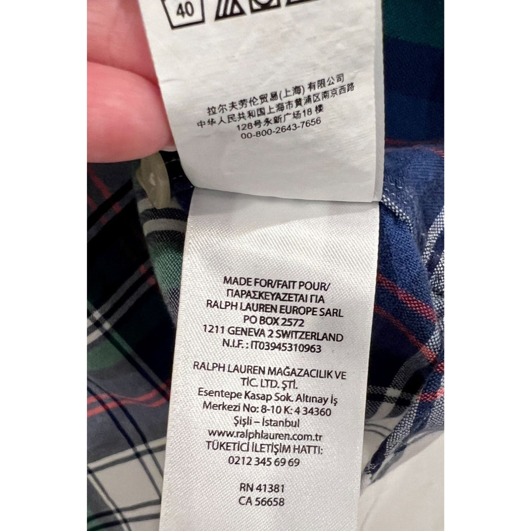 RALPH LAUREN Blue & Green Plaid Cotton Button Down Long Sleeve Shirt - L