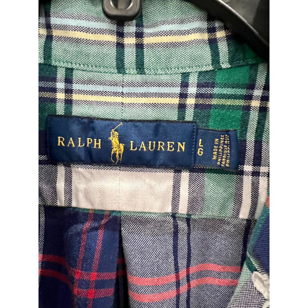 RALPH LAUREN Blue & Green Plaid Cotton Button Down Long Sleeve Shirt - L
