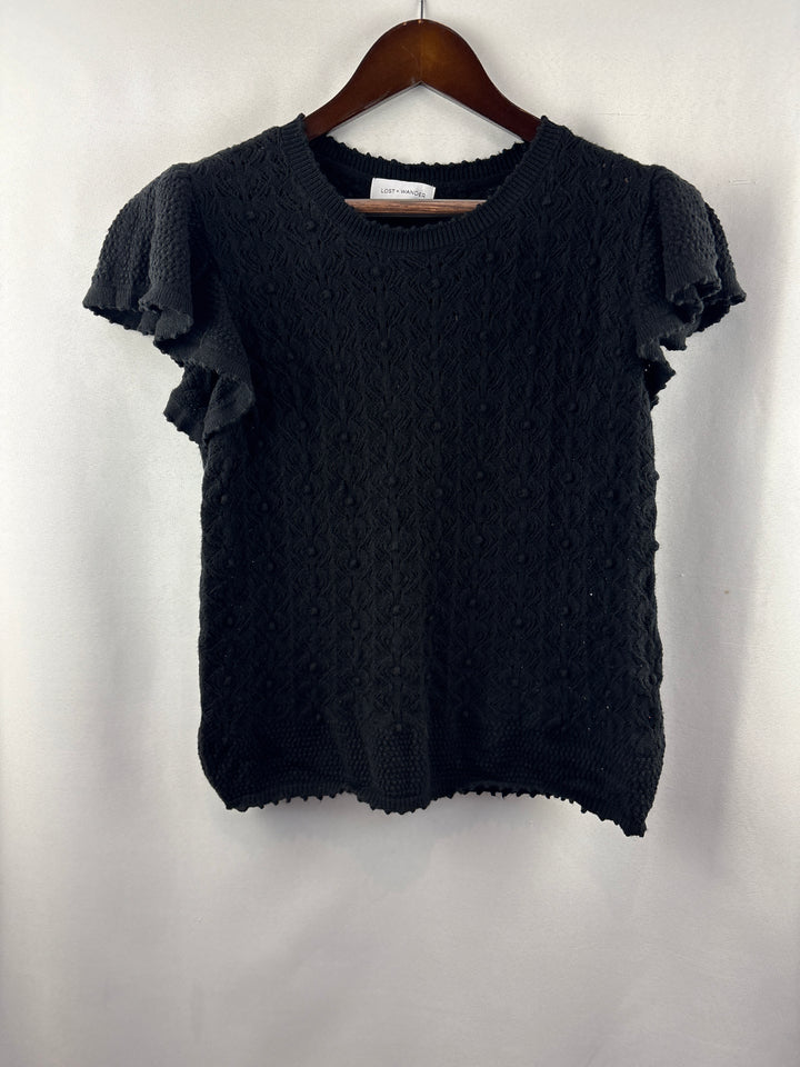 Women’s Lost + Wander Size M/L Black Knit Short Sleeve Blouse