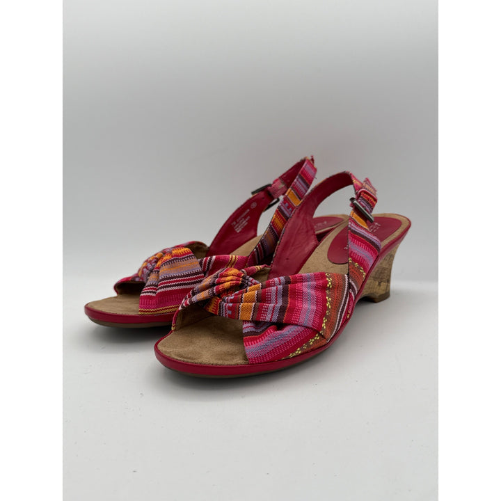 Aerosoles Womens Multicolor Striped Open-Toe Wedge Sandals Size 8.5