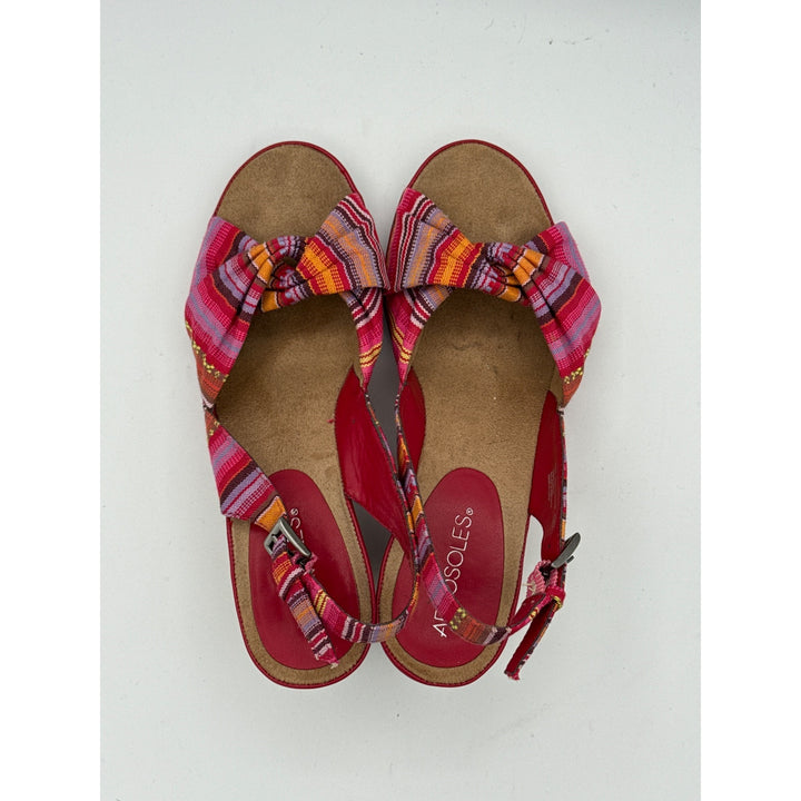 Aerosoles Womens Multicolor Striped Open-Toe Wedge Sandals Size 8.5