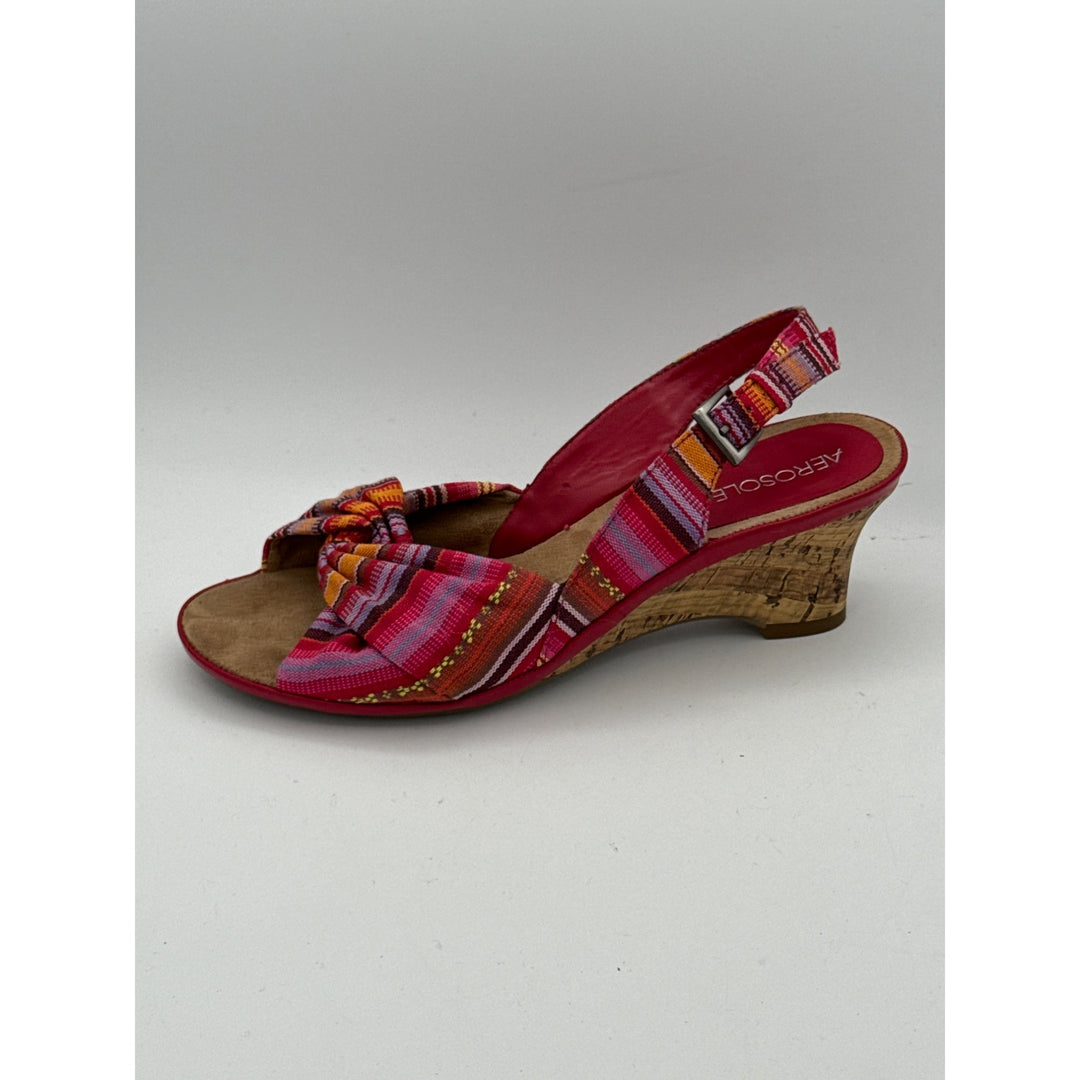 Aerosoles Womens Multicolor Striped Open-Toe Wedge Sandals Size 8.5