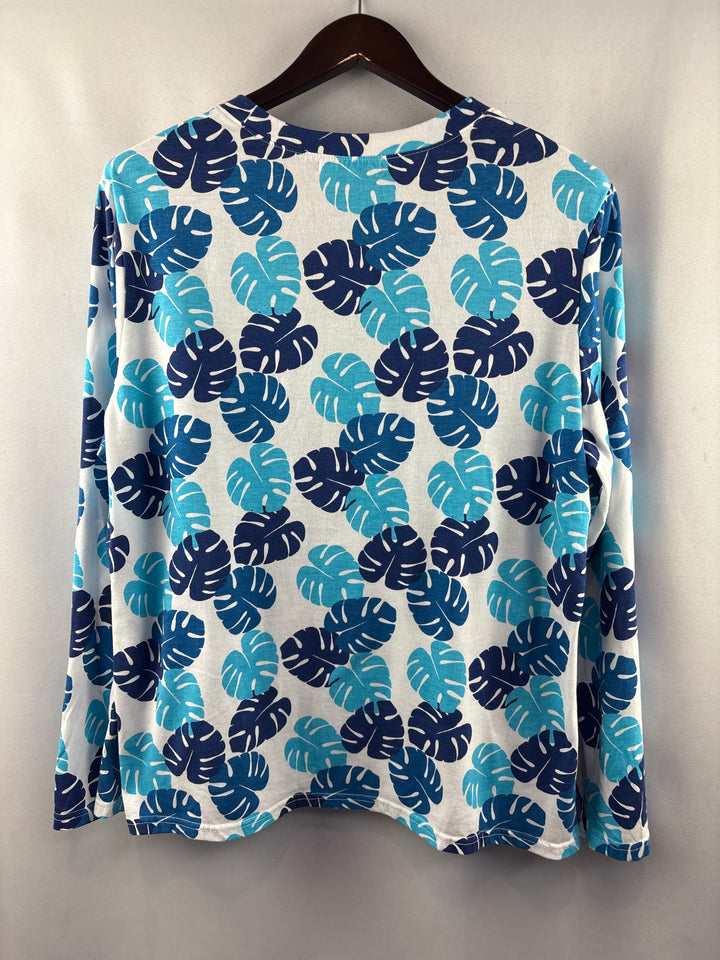 Women’s Fresh Produce Size 2X White &amp; Blue Patterned Long Sleeve