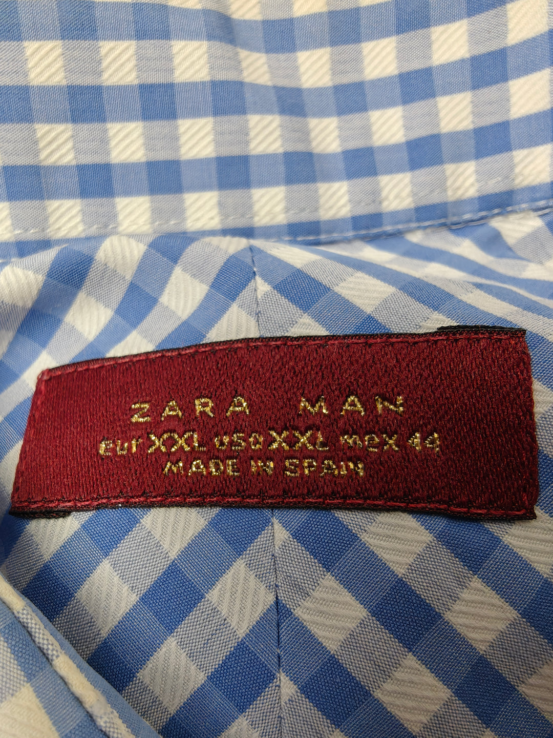 Men’s Zara Man Dress Shirt Blue White Gingham XXL