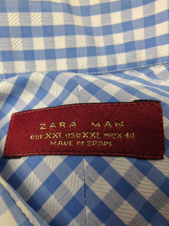 Men’s Zara Man Dress Shirt Blue White Gingham XXL