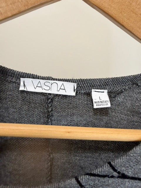 Vasna Gray Knit Dress Abstract Print Made in Italy SzL