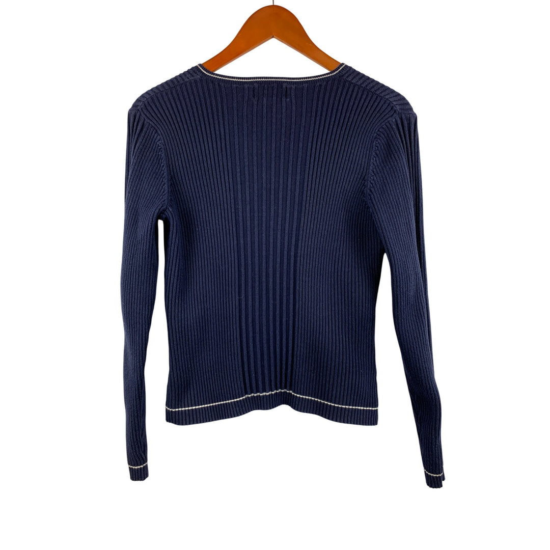 St. Johns Bay Authentic 100% Cotton Ribbed Long Sleeve Sweater Small Blue