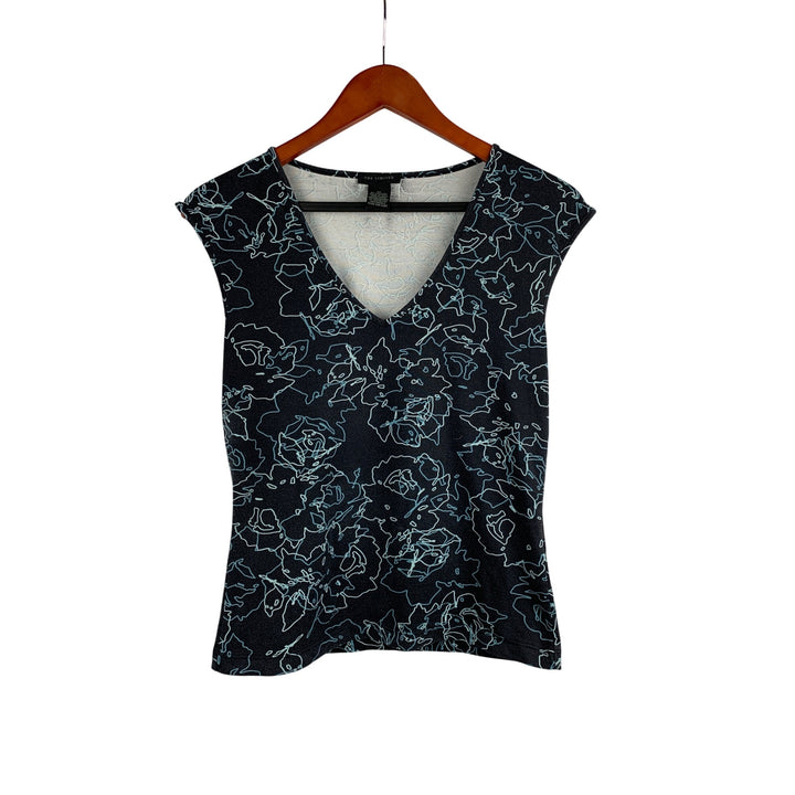 The Limited Womens V-Neck Sleeveless Top M Black Floral Abstract Nylon Spandex Blend