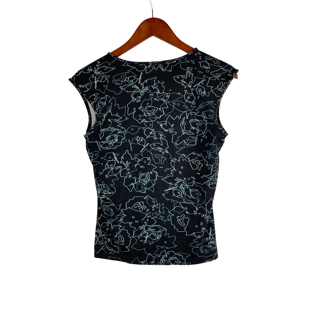 The Limited Womens V-Neck Sleeveless Top M Black Floral Abstract Nylon Spandex Blend