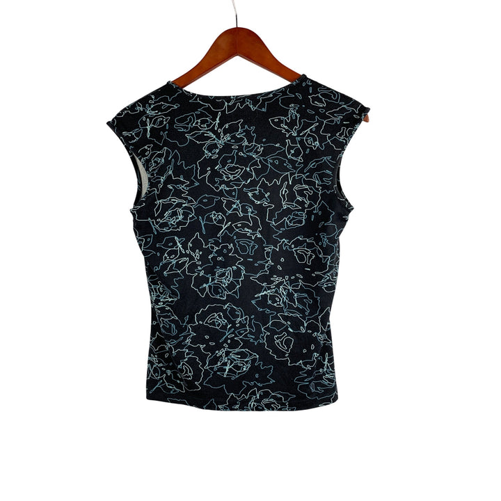 The Limited Womens V-Neck Sleeveless Top M Black Floral Abstract Nylon Spandex Blend