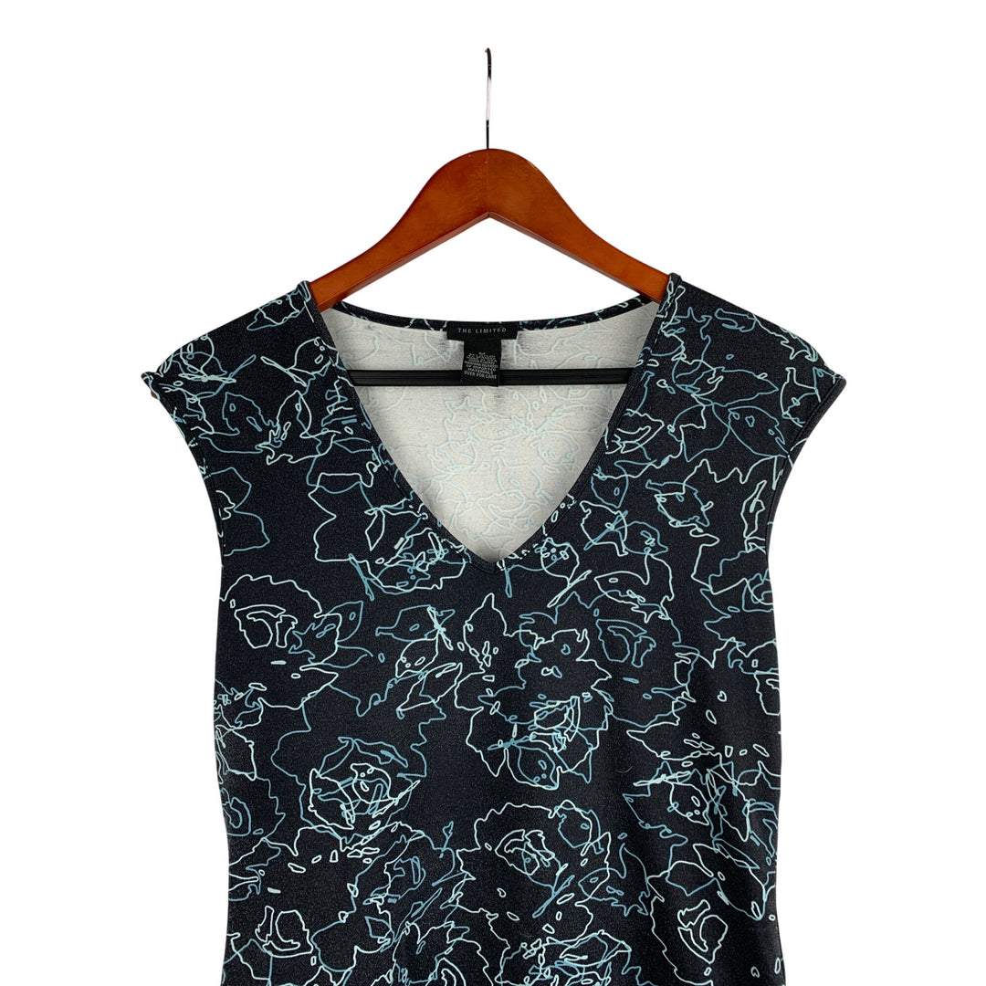 The Limited Womens V-Neck Sleeveless Top M Black Floral Abstract Nylon Spandex Blend