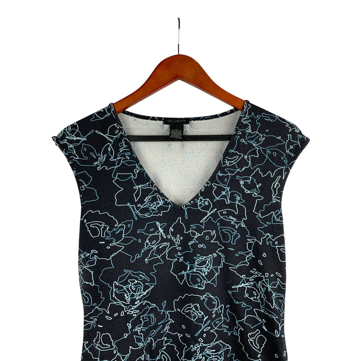 The Limited Womens V-Neck Sleeveless Top M Black Floral Abstract Nylon Spandex Blend