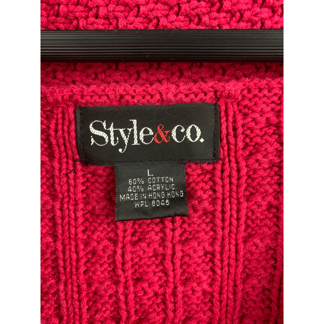 Style & Co. Womens Pink Cable Knit Shawl Collar Sweater L Hong Kong Cotton/Acrylic