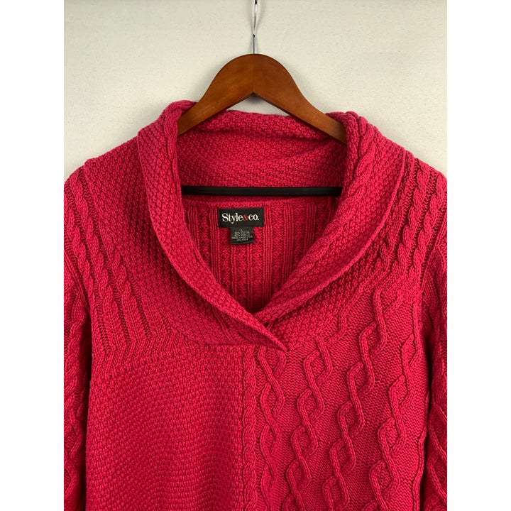 Style & Co. Womens Pink Cable Knit Shawl Collar Sweater L Hong Kong Cotton/Acrylic