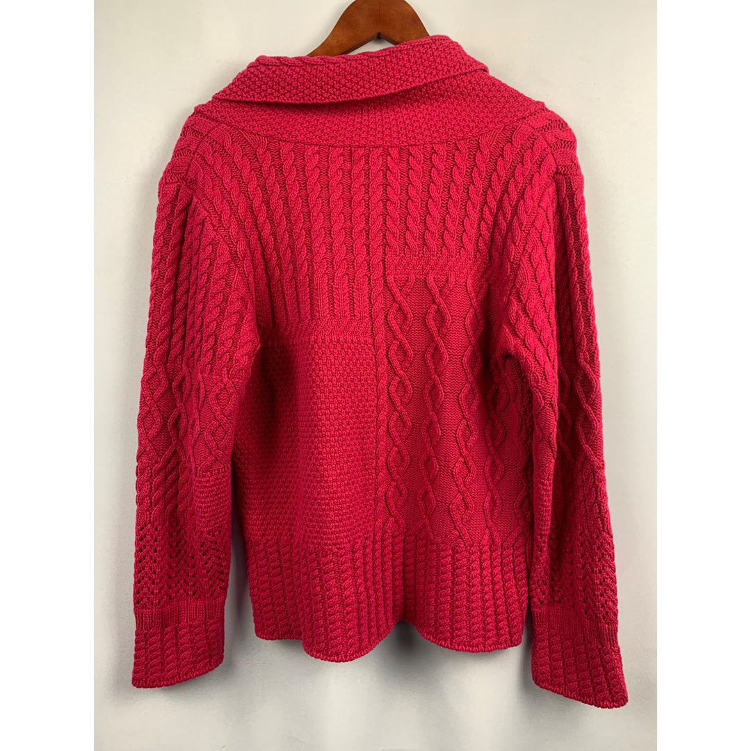 Style & Co. Womens Pink Cable Knit Shawl Collar Sweater L Hong Kong Cotton/Acrylic