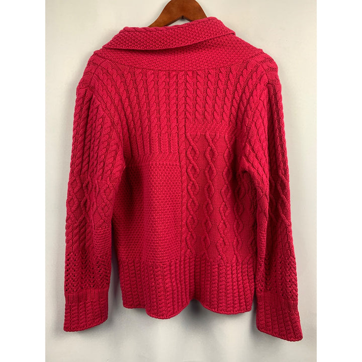 Style & Co. Womens Pink Cable Knit Shawl Collar Sweater L Hong Kong Cotton/Acrylic