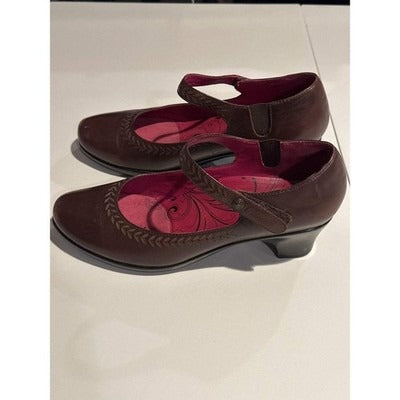 ABEO BIO SYSTEM BROWN LEATHER MARY JANES HEELS PUMPS SHOES WOMENS SZ 8.5