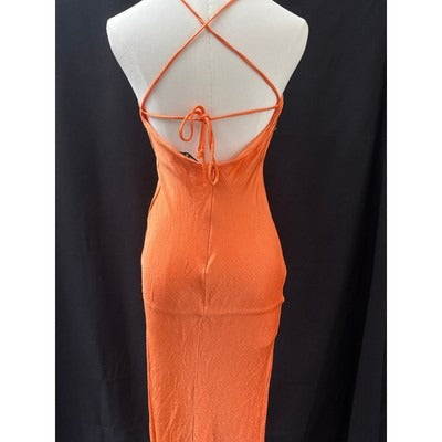 Bec + Bridge Orange Strappy Midi Dress With Side Slit