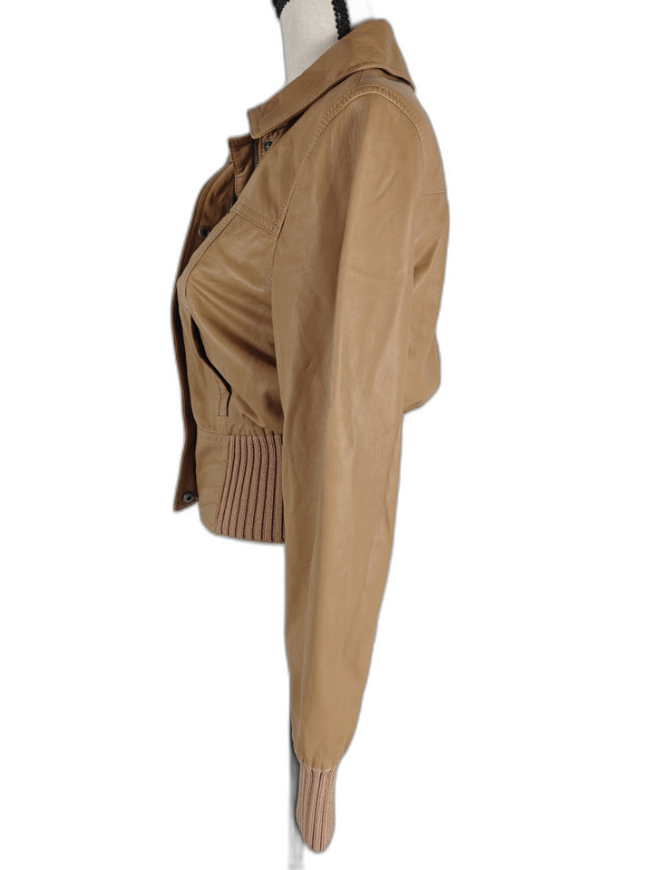 Womens Catherine Malandrino Leather Jacket Tan Size 2