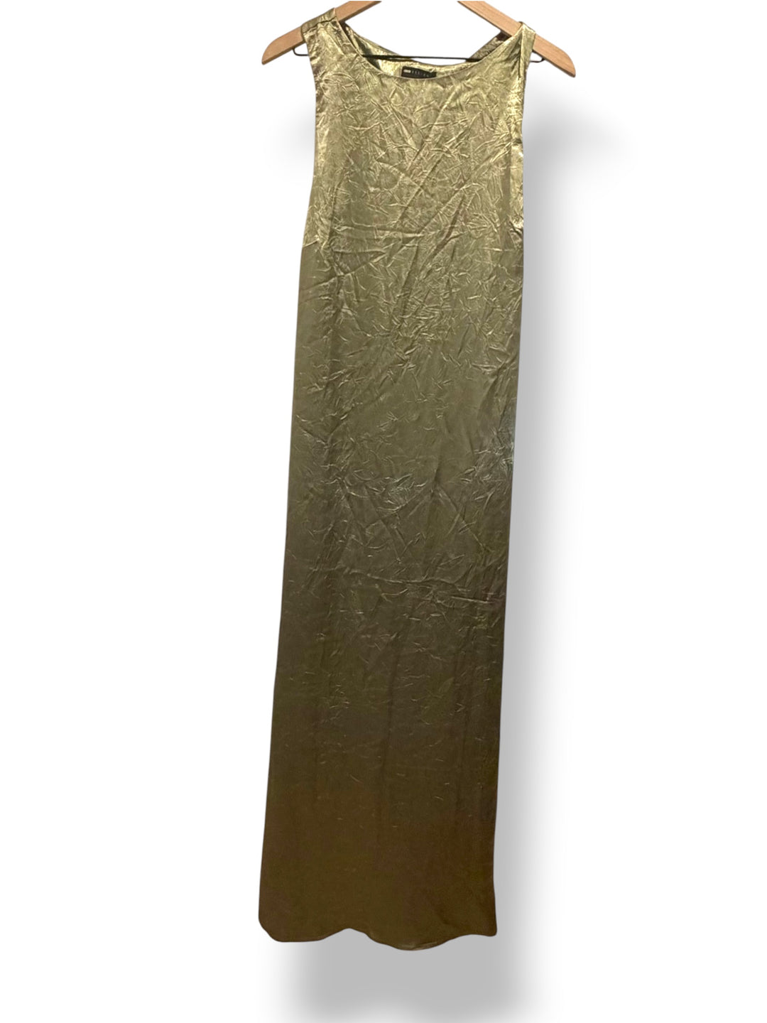 ASOS Design Olive Sage Green Crushed Satin Maxi Dress Size 14 Halter Evening Y2K