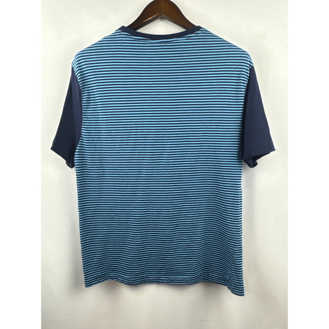 Men’s Vintage 1946 Large Blue & Navy Stripped Short Sleeve Shirt