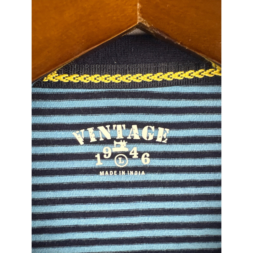 Men’s Vintage 1946 Large Blue & Navy Stripped Short Sleeve Shirt