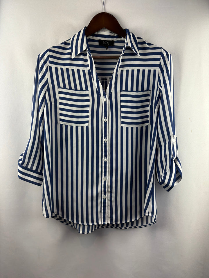 Women’s BCX Large Blue & White Striped Button Up