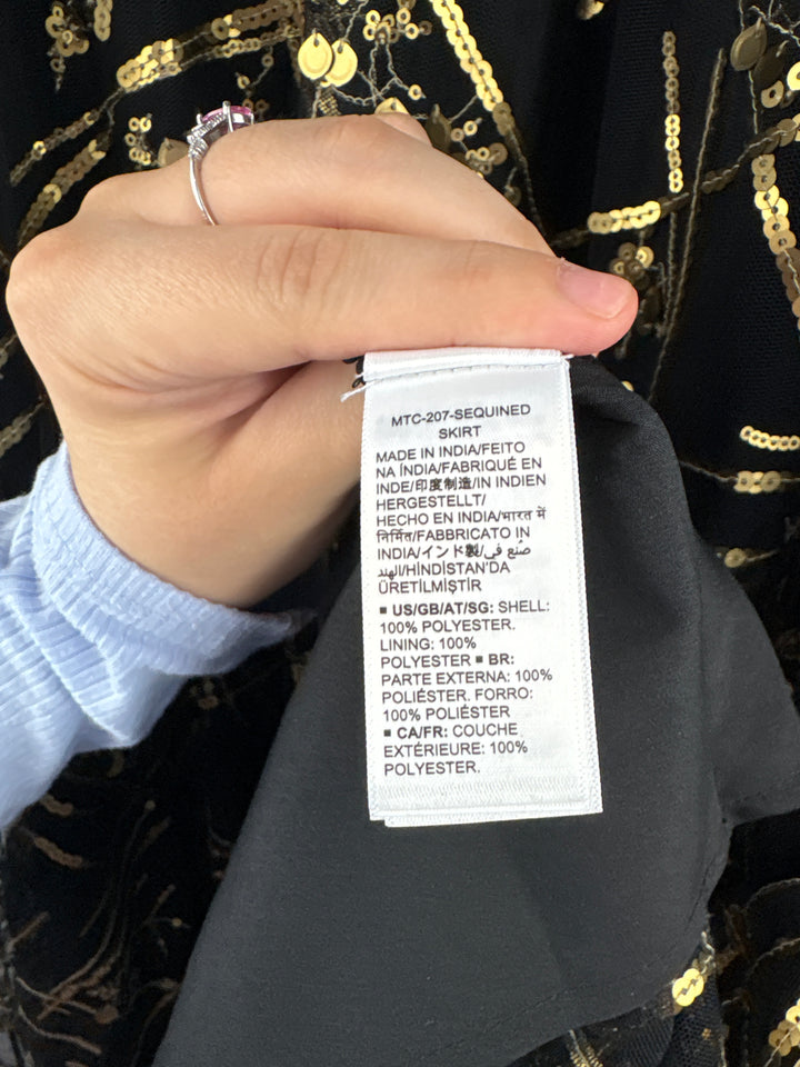 Women’s Making the Cut XXL Black Maxi Skirt w/ Gold Sequins