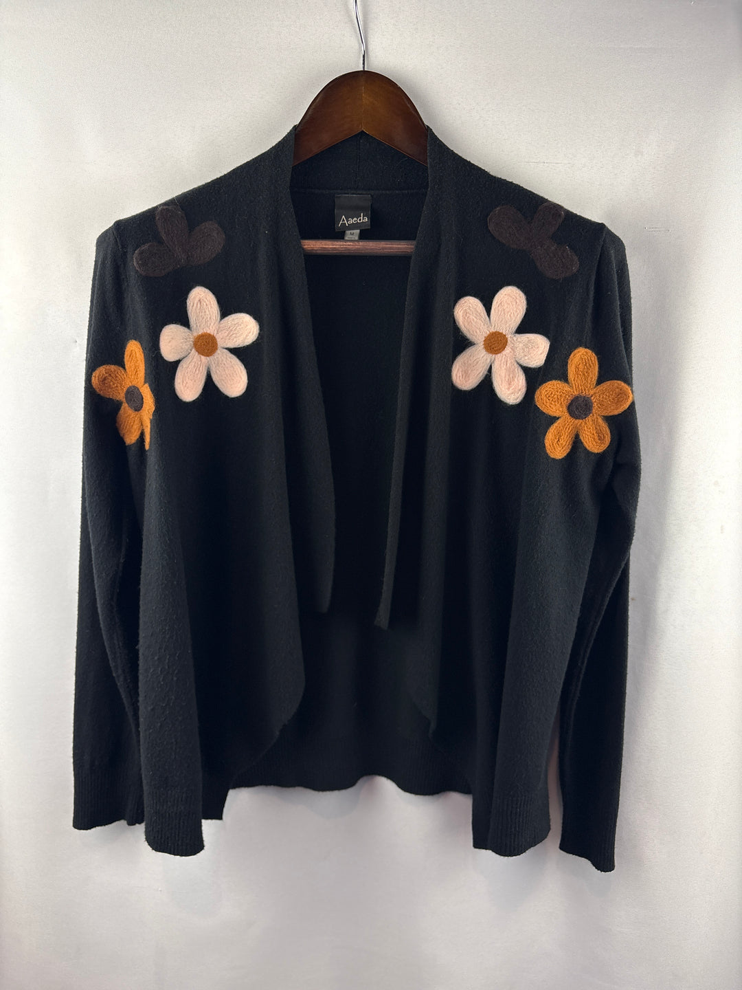 Women’s Aaeda Medium Black Cardigan w/ Floral Embroidery