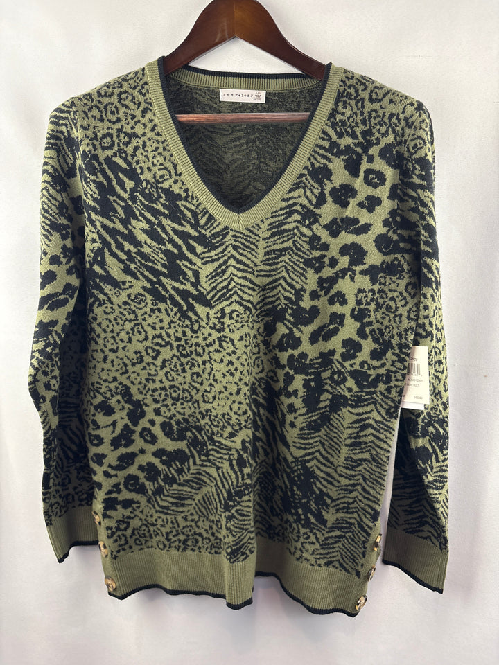 Women’s Retrology Large Green &amp; Black Animal Print Sweater