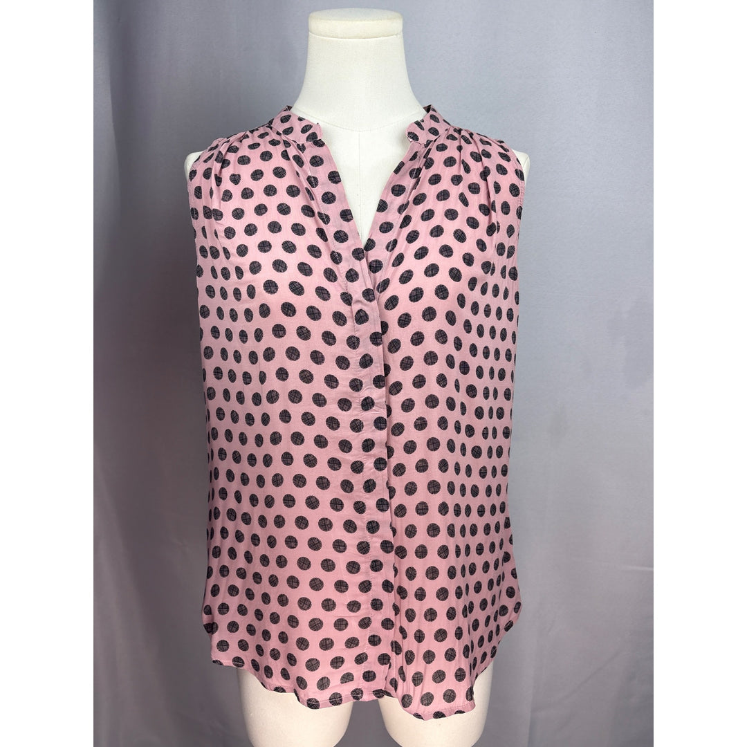 Bella Dahl Womens Sleeveless Pink & Black Polka Dot Blouse S