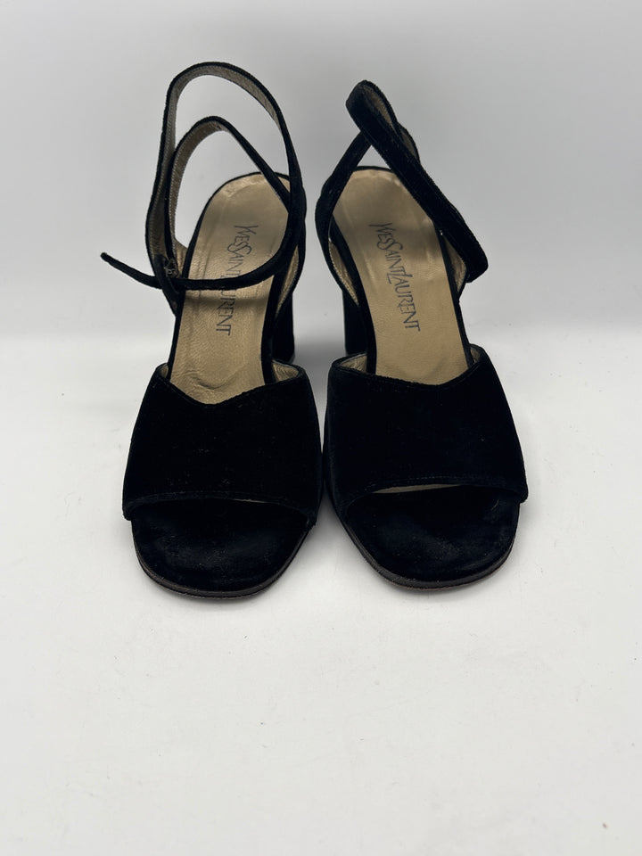 Women’s Yves Saint Laurent Size 10 Black Velvet Strappy Heels