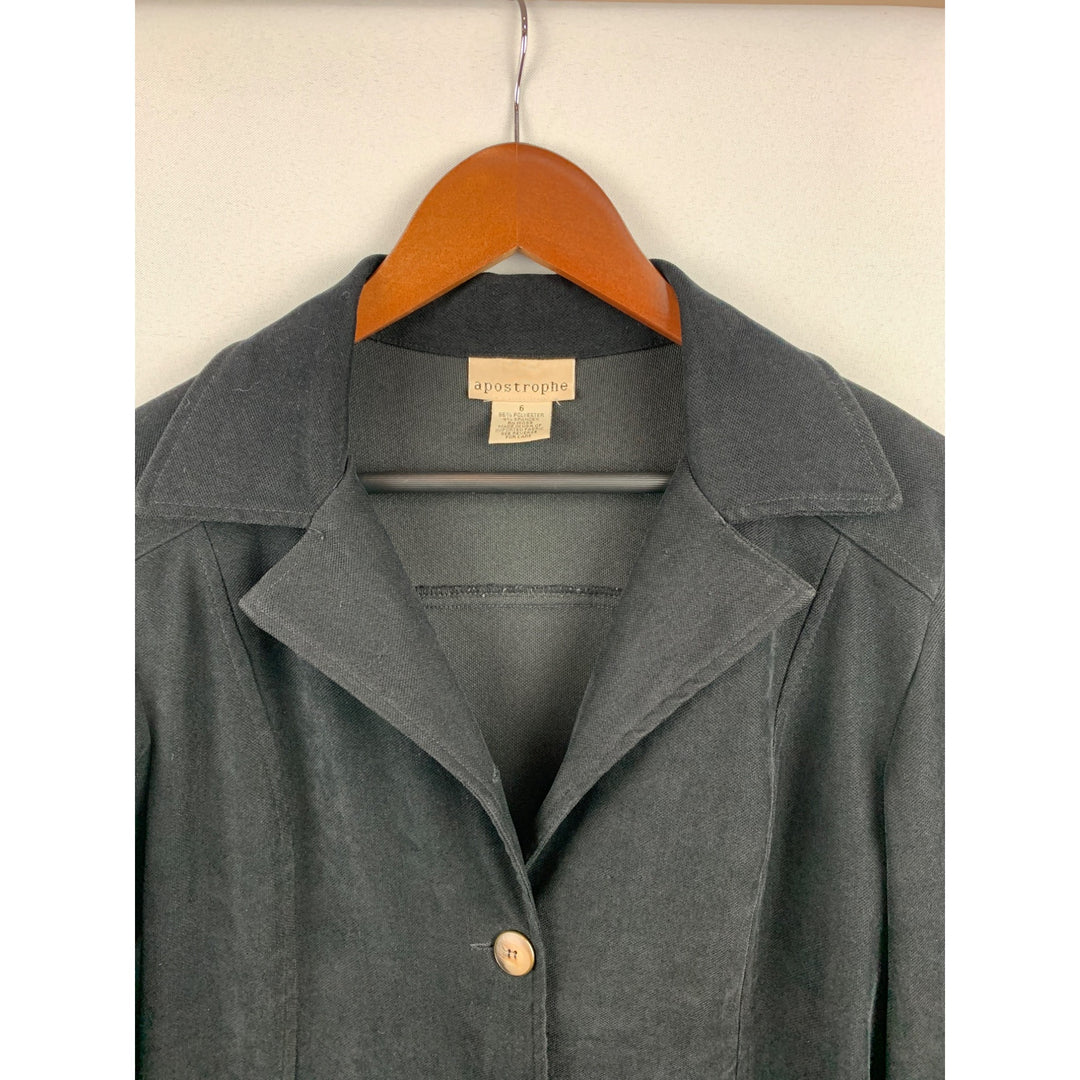 Apostrophe Womens Button-Up Blazer Jacket Size 6 Black